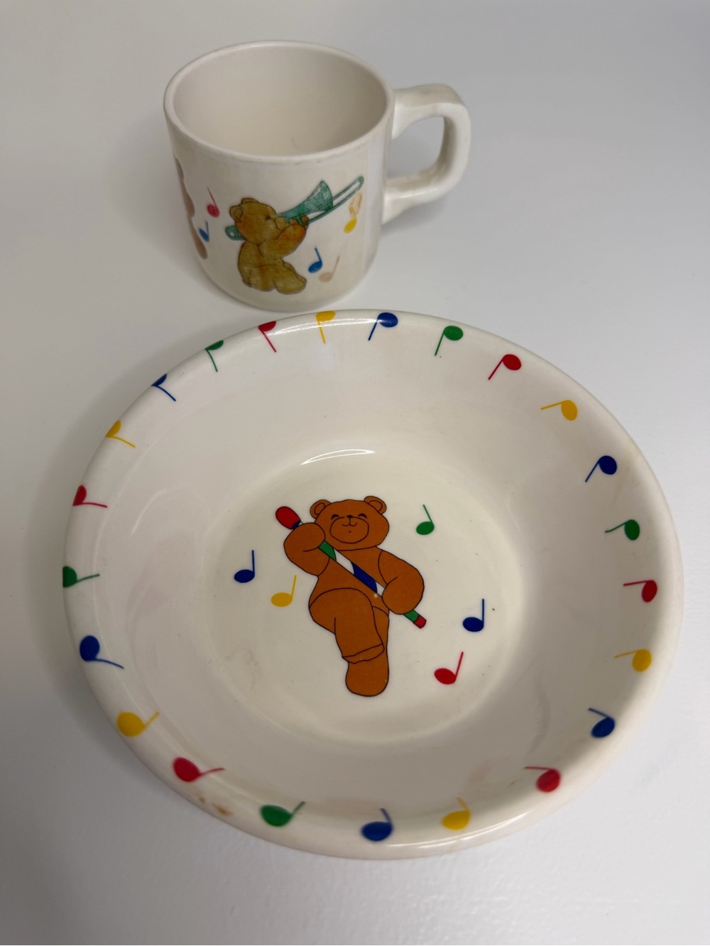 Anacapa Vintage Melamine Ware Children’s Dish Set Musical Teddy Bear Bowl, Mug